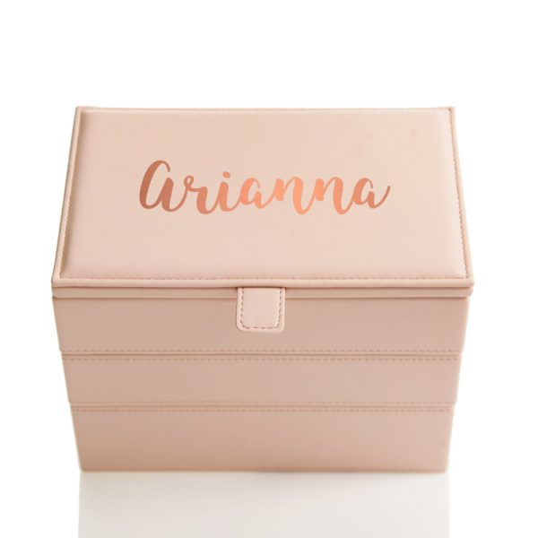 Personalised Deluxe Pink Stackable Jewellery Box Personalised with Arianna Name