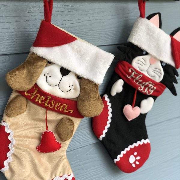 Personalised Fun Pet Christmas Stockings - Hanging in a wooden Wall