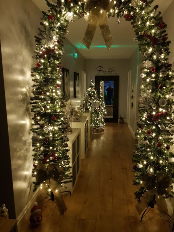 Christmas Hallway Full of Decor and Wreaths