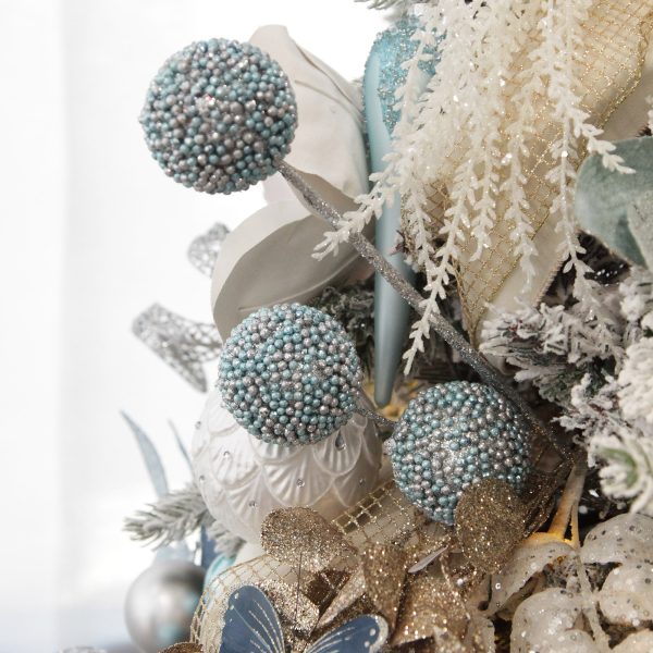 Coastal Chic Christmas Tree Blue Glitter Ball Trio Pic Place in a Christmas Tree