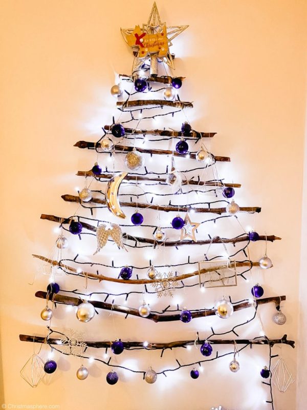 Wall Hanging Christmas Tree with Purple Bauble and Gold