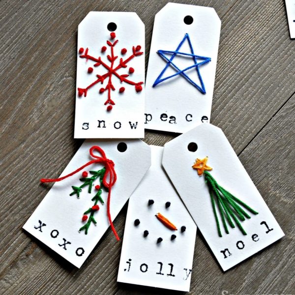 Easy Holiday DIY Make Christmas Embroidered Gift Tag Ideas
