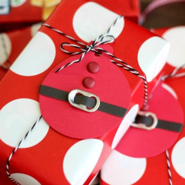 Santa Suit Gift Tags Gluesticks wrapped in a bauble designed bauble