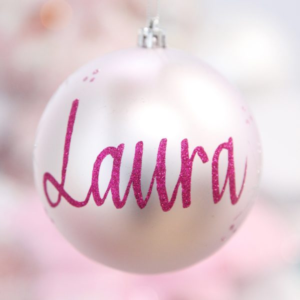 10cm Baby Pink Matt Christmas Shatterproof Bauble - Named Laura