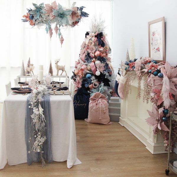 Blush and Blue Christmas Decorating Theme in your own home