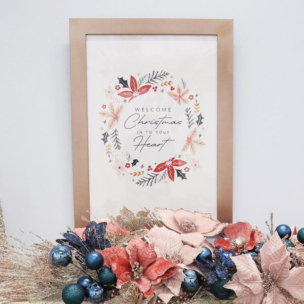 Blush and Blue Poster - Welcome Christmas in your heart