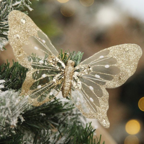 Champagne and Gold Butterfly Clip Placed in the tip of the Christmas Tree