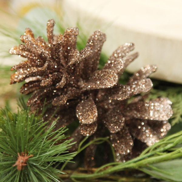 Chocolate Glitter Faux Hanging Pinecone Closeup Look