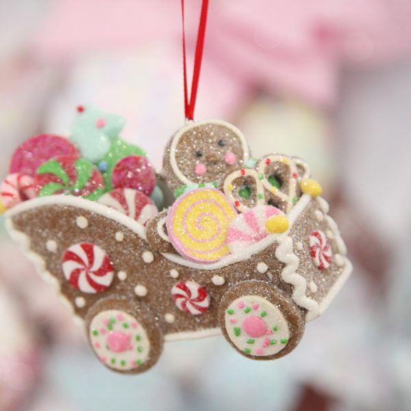 Gingerbread Man in Car Christmas Tree Decoration
