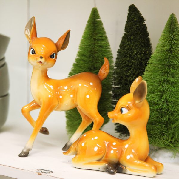 Glossy Retro Bambi Christmas Ornaments Standing and Sitting down