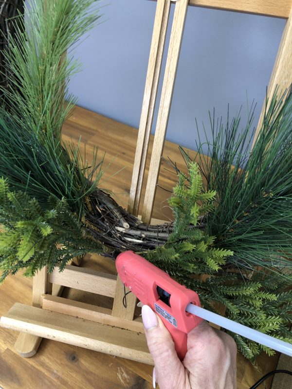 Nordic Christmas Village DIY Wreath Hot Glue