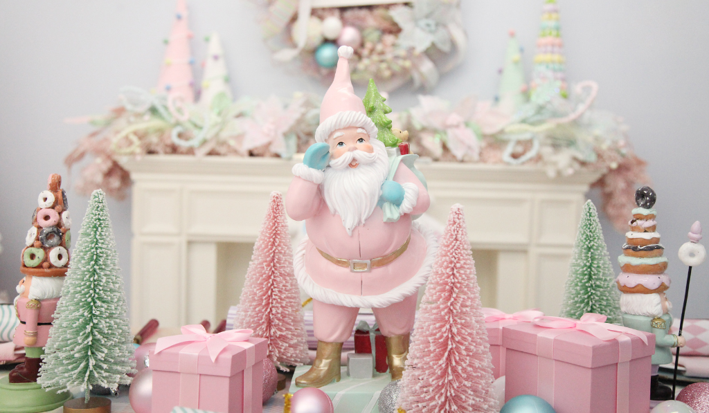 Retro Pink Santa Holding Sack Christmas Ornament