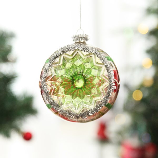 Retro Vintage Glass Christmas Bauble Green Stripe Hanging