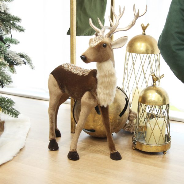 Standing Velvet Chocolate Deer with Fur and Jewels