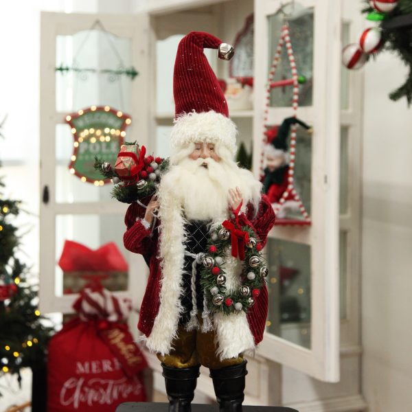 Traditional Santa Holding Wreath Christmas Figurine Standing
