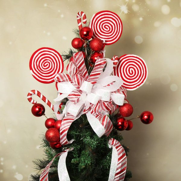 Candy Cane Stripe Deluxe Tree Topper Bow with Streamers