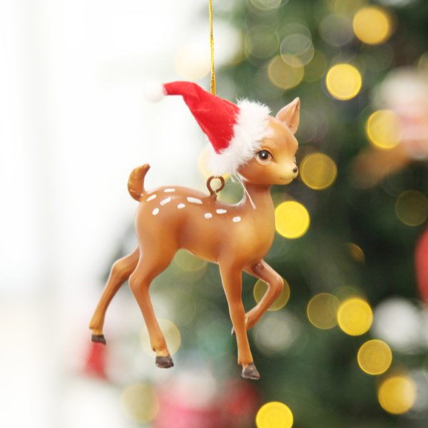 Bambi with Santa Hat Hanging Christmas Decorations