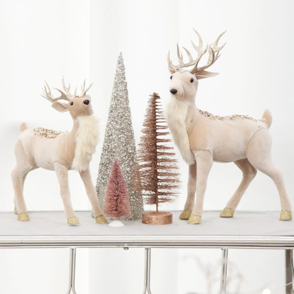 Blush and Blue Christmas Console with deer standing
