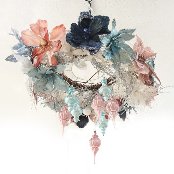 Blush and Blue Christmas Craft Hanging in the ceiling