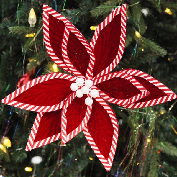 Festive Red Flower Stem with Striped Edge Placed in a Christmas Tree