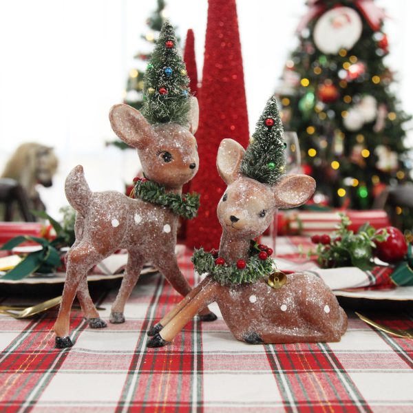 Frosted Retro Bambi Christmas Ornaments with Trees