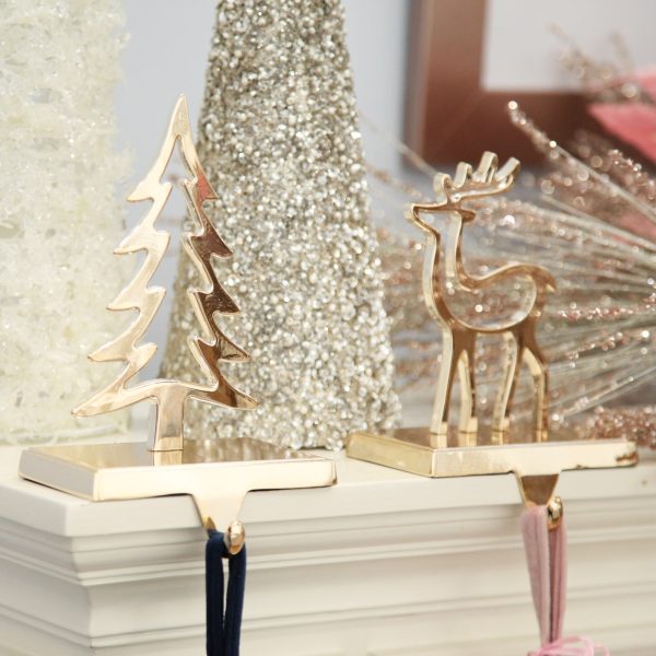 Hollow Rose Gold Tree and deer Christmas Stocking Hanger