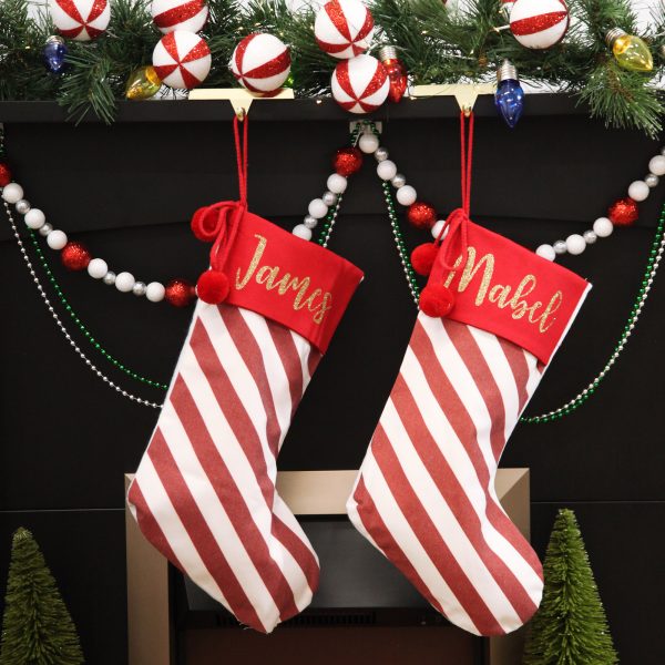Personalised Candy Cane Stripe Christmas Stocking Hanging