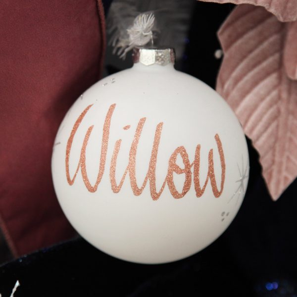 Personalised White Glass Christmas Bauble Hanging