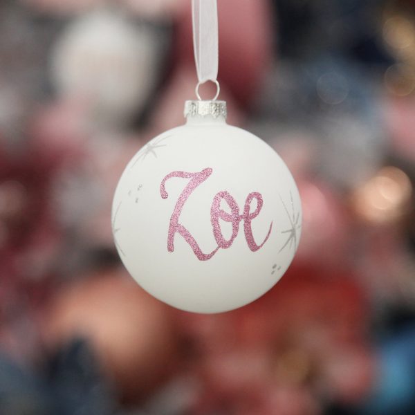 Personalised White Glass Christmas Bauble Hanging