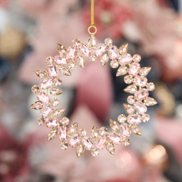 Pink Crystal Wreath Tree Decoration Hanging