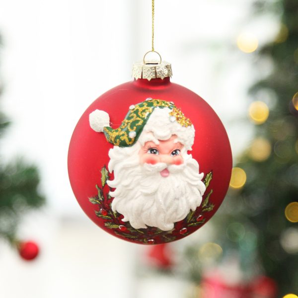 Red Glass 3D Santa Christmas Bauble Hanging