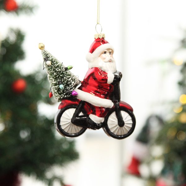 Retro Santa on Motorbike Christmas Decoration Hanging