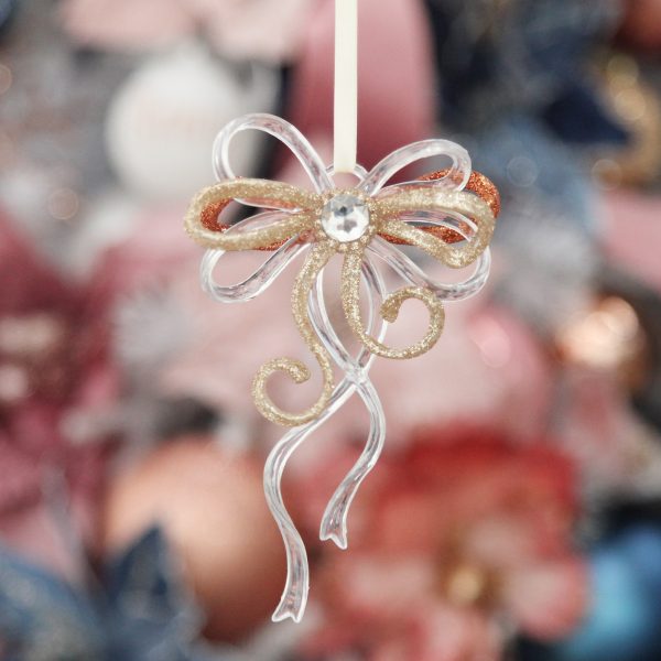 Rose Gold Glitter and Clear Acrylic Bow Tree Decoration