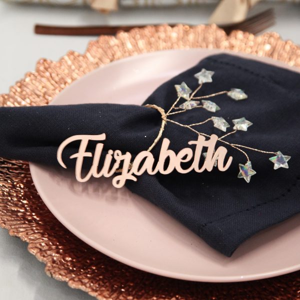 Rose Gold Mirror Name Elizabeth Placed in a Plate
