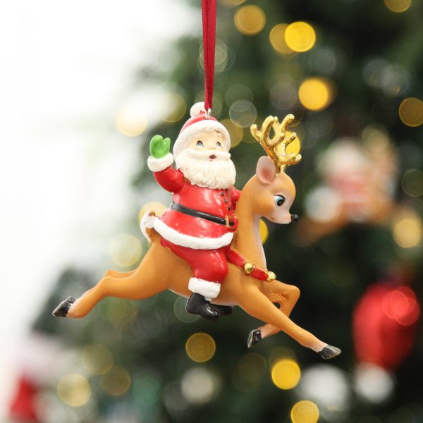 Santa Riding Bambi Hanging Christmas Decorations