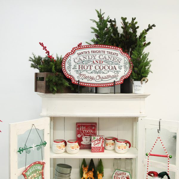 Vintage Christmas Decor - Santas Favorite Treats Candy Canes and Hot Cocoa Merry Christmas