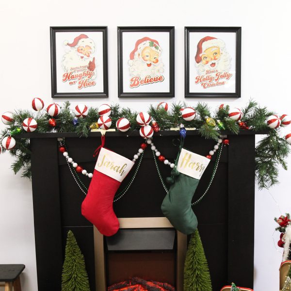Vintage Christmas Mantla - Personalised stocking hanging in a fire place
