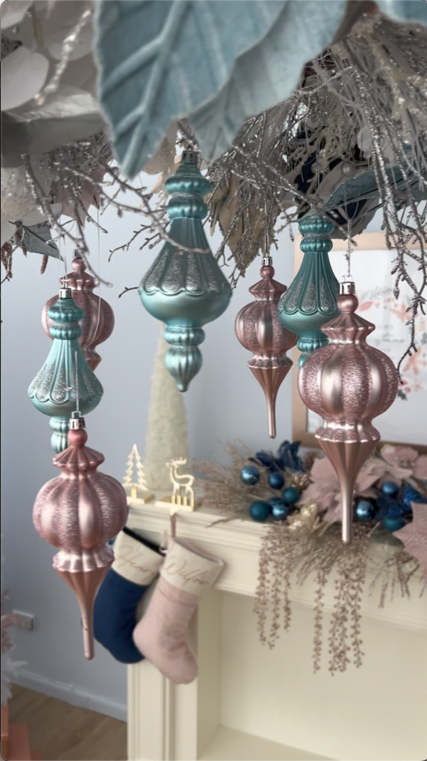 Blush blue christmas floral wreath chandelier add finials
