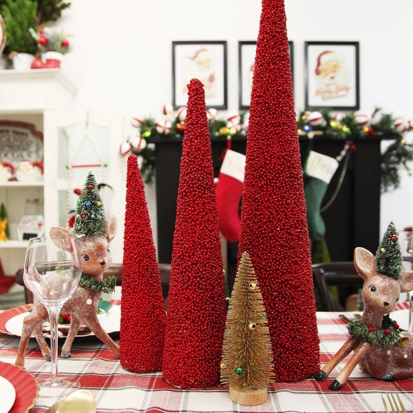 Red berry cone table top christmas tree with bambi sitting and standing ornament