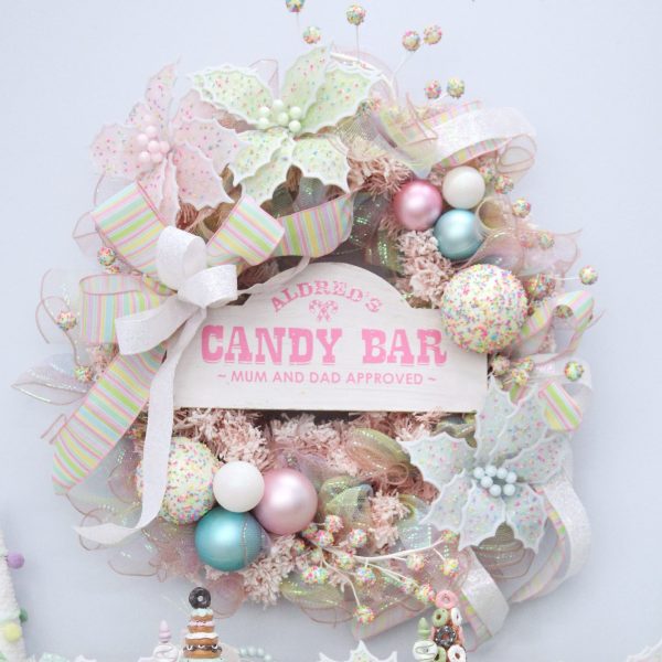 Christmas Sprinkles Mantle - Aldreds Candy Bar Mum and Dad Approved Plaque with wreath