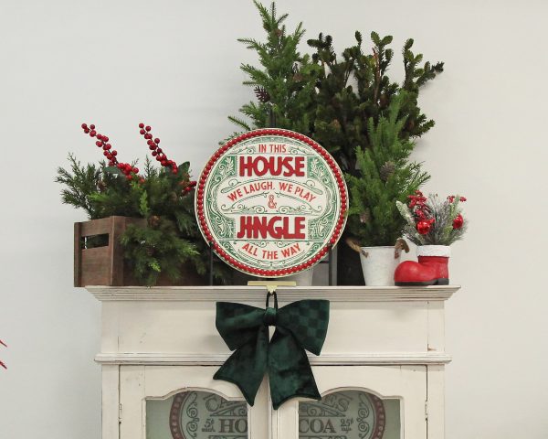 Vintage Christmas Cabinet - In this house we laugh, we play & Jungle all the way Plaque