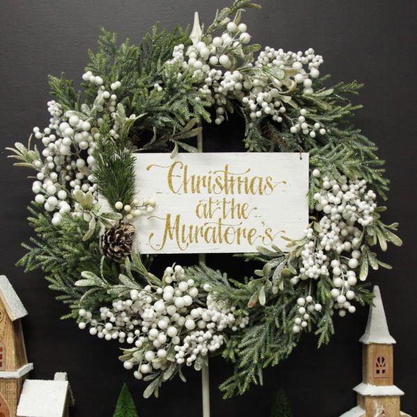 White Berry and Frosted Leaf Christmas Wreath