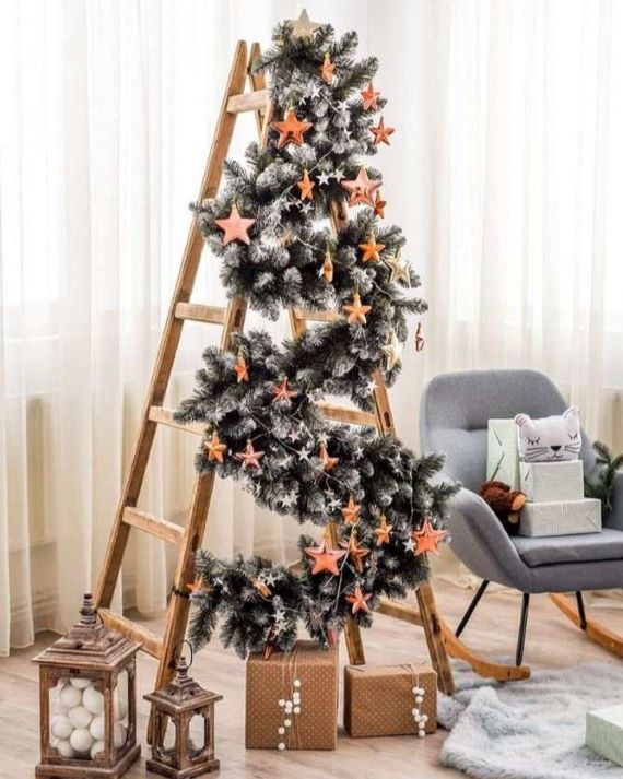 Ladder Christmas Trees Ideas Garland and Stars Creative and unusual Home decor