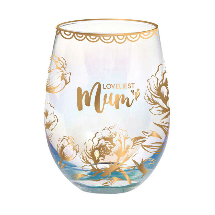 Lovliest Mum - Gold Roses Stemless Wine Glass