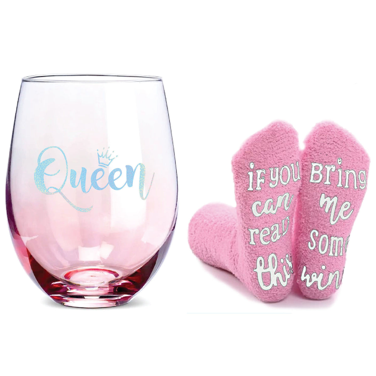 Queen - Stemless Wine Glass and Novelty Socks Set