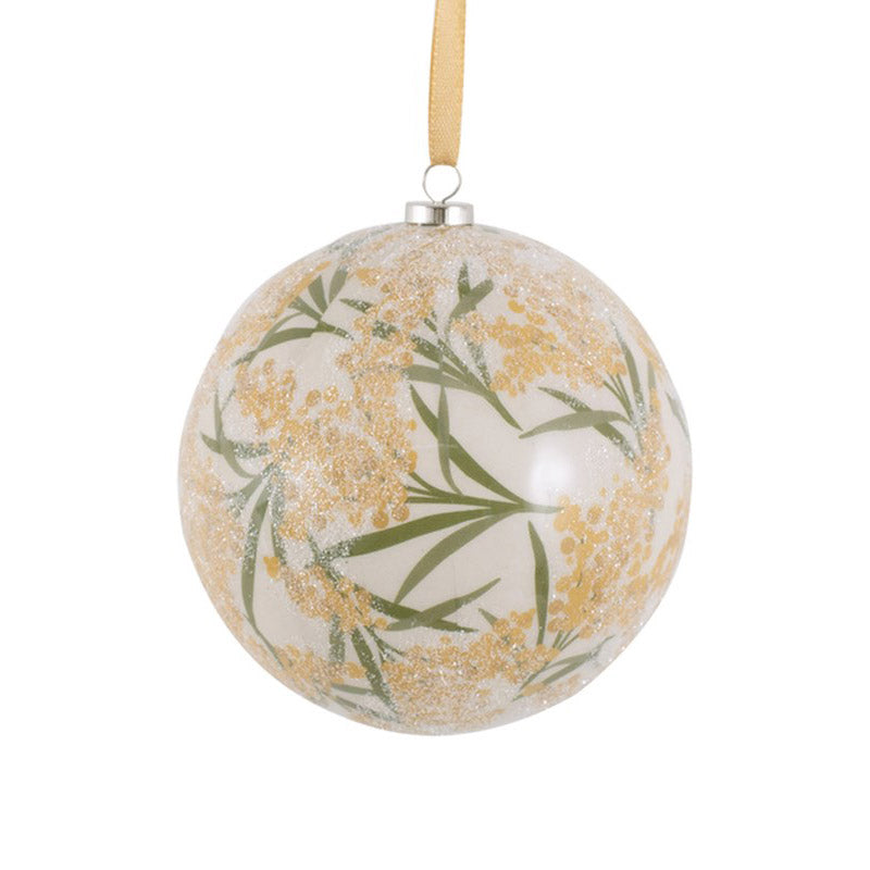 10cm Australian Christmas Yellow Wattle Glass Bauble