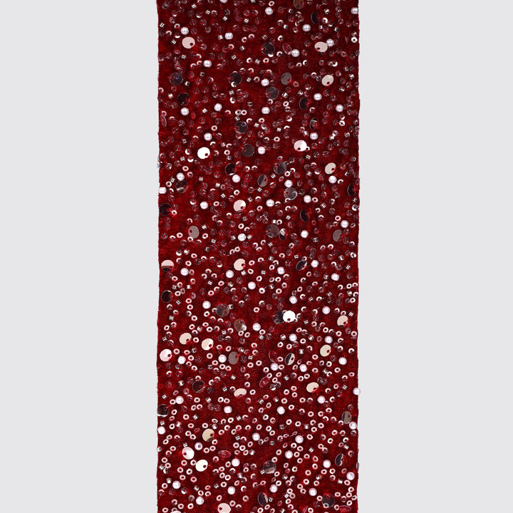 Burgundy Deluxe Beaded Velvet Ribbon - 10cm x 10m