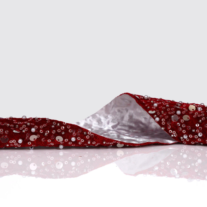 Burgundy Deluxe Beaded Velvet Ribbon - 10cm x 10m