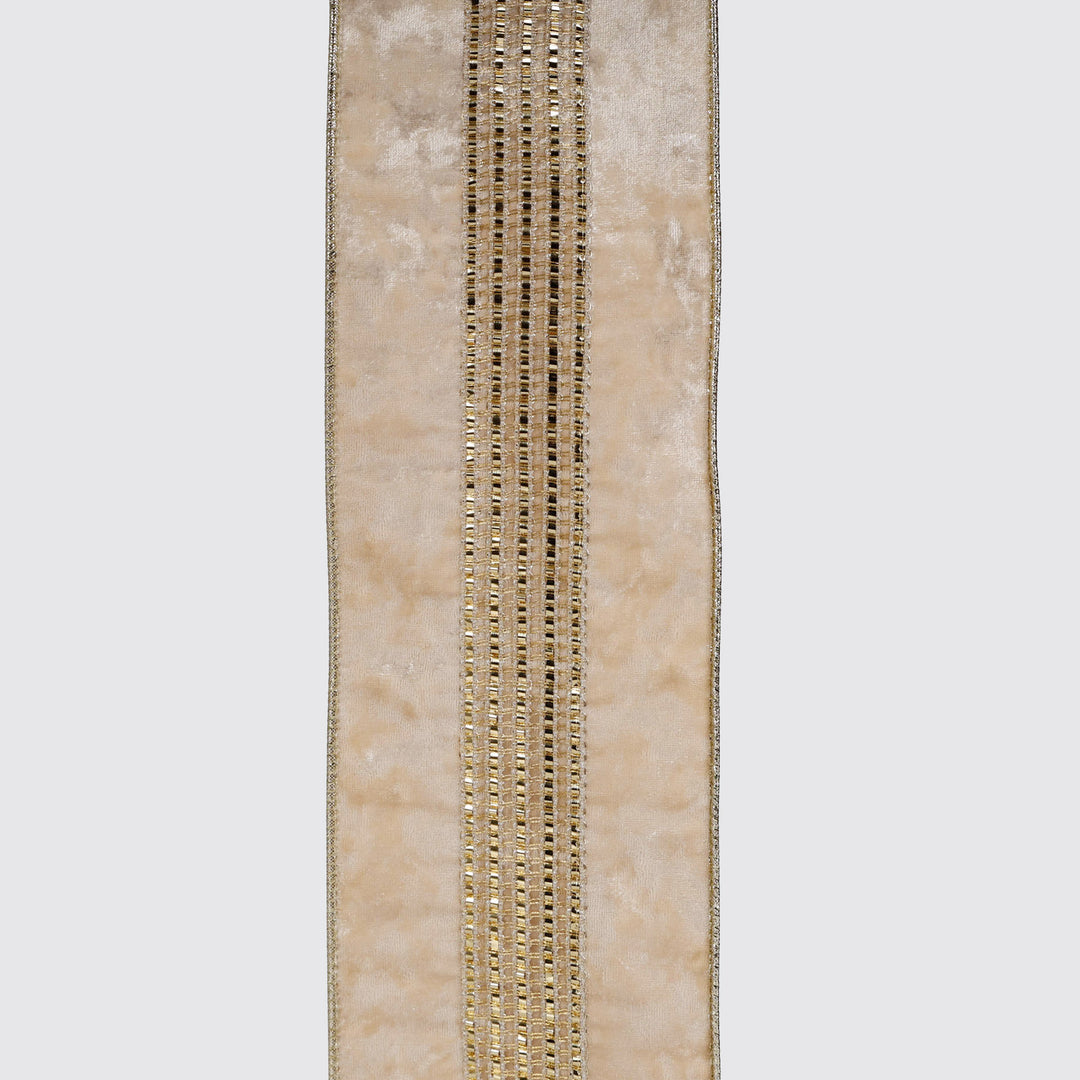Champagne Diamonte Deluxe Velvet Wired Ribbon - 10cm x 10m