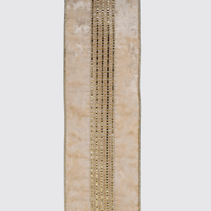 Champagne Diamonte Deluxe Velvet Wired Ribbon - 10cm x 10m